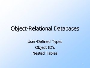 ObjectRelational Databases UserDefined Types Object IDs Nested Tables