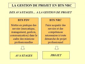 LA GESTION DE PROJET EN BTS NRC DES