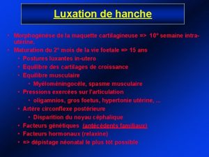 Luxation de hanche Morphognse de la maquette cartilagineuse