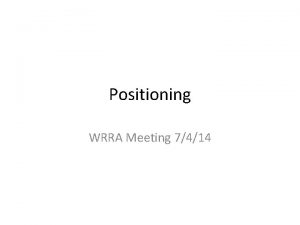 Positioning WRRA Meeting 7414 What are teams trying