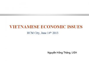 VIETNAMESE ECONOMIC ISSUES HCM City June 14 th