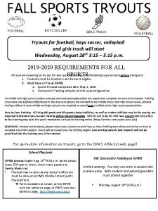 FALL SPORTS TRYOUTS FOOTBALL BOYS SOCCER GIRLS TRACK