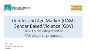 Gender and Age Marker GAM Gender Based Violence