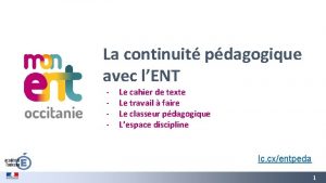 La continuit pdagogique avec lENT Le cahier de