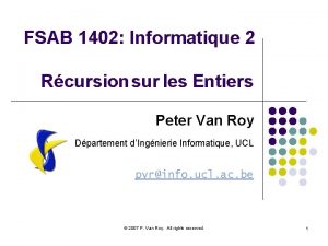 FSAB 1402 Informatique 2 Rcursion sur les Entiers