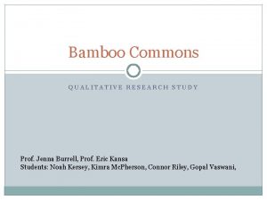 Bamboo Commons QUALITATIVE RESEARCH STUDY Prof Jenna Burrell