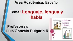 rea Acadmica Espaol Tema Lenguaje lengua y habla