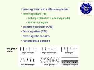 Dept of Phys Ferromagnetism and antiferromagnetism ferromagnetism FM