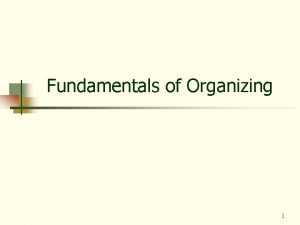 Fundamentals of Organizing 1 Organizing The deployment of