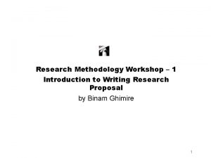 Research Methodology Workshop 1 Introduction to Writing Research