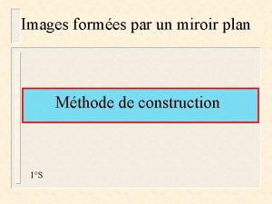 Images formes par un miroir plan Mthode de