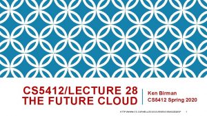 CS 5412LECTURE 28 THE FUTURE CLOUD Ken Birman
