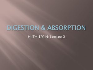 DIGESTION ABSORPTION HLTH 120 N Lecture 3 Objectives