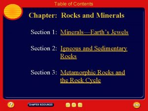 Table of Contents Chapter Rocks and Minerals Section