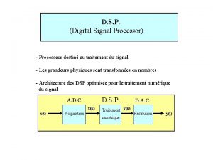 D S P Digital Signal Processor Processeur destin