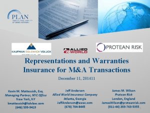 Representations and Warranties Insurance for MA Transactions December