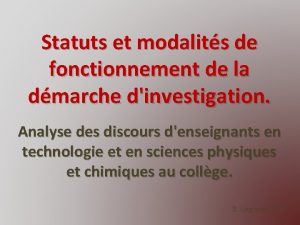 Statuts et modalits de fonctionnement de la dmarche