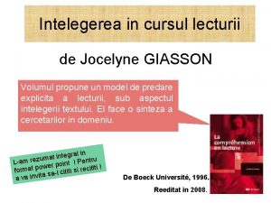 Intelegerea in cursul lecturii de Jocelyne GIASSON Volumul
