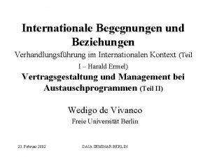 Internationale Begegnungen und Beziehungen Verhandlungsfhrung im Internationalen Kontext