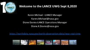 Welcome to the LANCE UWG Sept 8 2020