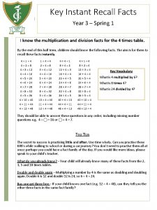 Key Instant Recall Facts Year 3 Spring 1