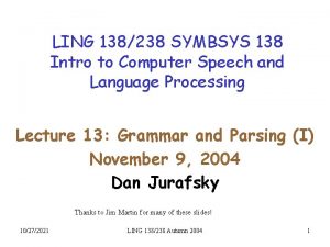 LING 138238 SYMBSYS 138 Intro to Computer Speech
