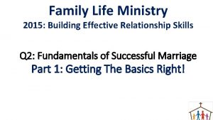 Family Life Ministry 2015 Building Effective Relationship Skills