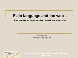 Plain language and the web How to make