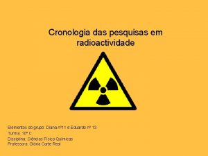 Cronologia das pesquisas em radioactividade Elementos do grupo