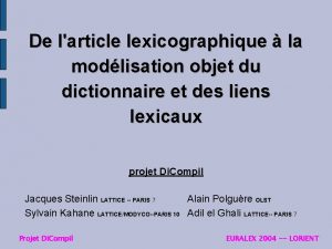 De larticle lexicographique la modlisation objet du dictionnaire