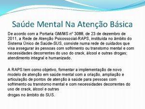 Sade Mental Na Ateno Bsica De acordo com