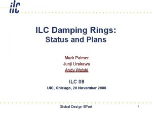 ILC Damping Rings Status and Plans Mark Palmer