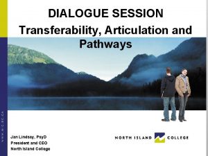 DIALOGUE SESSION Transferability Articulation and Pathways Jan Lindsay