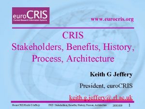 www eurocris org CRIS Stakeholders Benefits History Process