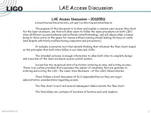 LAE Access Discussion 20120511 by David Kinzel and