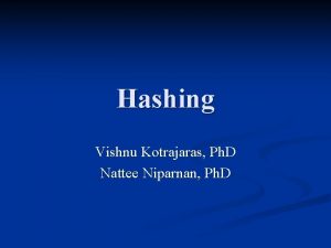 Hashing Vishnu Kotrajaras Ph D Nattee Niparnan Ph