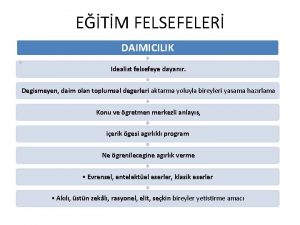 ETM FELSEFELER DAIMICILIK Idealist felsefeye dayanr Degismeyen daim