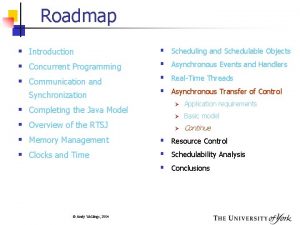 Roadmap Introduction Concurrent Programming Communication and Synchronization Completing