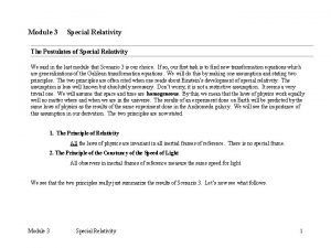 Module 3 Special Relativity The Postulates of Special
