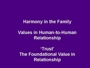 Harmony in the Family Values in HumantoHuman Relationship