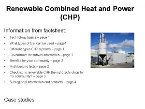 Renewable Combined Heat and Power CHP Information from