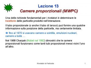 Lezione 13 Camere proporzionali MWPC Una delle richieste