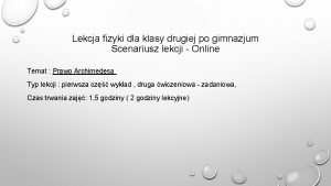 Lekcja fizyki dla klasy drugiej po gimnazjum Scenariusz