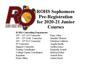 ROHS Sophomore PreRegistration for 2020 21 Junior Courses