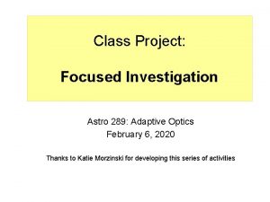 Class Project Focused Investigation Astro 289 Adaptive Optics