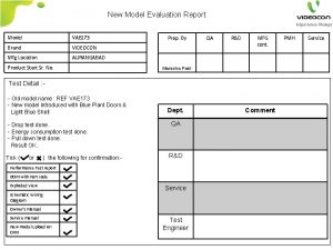 New Model Evaluation Report Model VAB 173 Brand