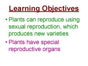 Learning Objectives Plants can reproduce using sexual reproduction