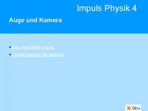 Impuls Physik 4 Auge und Kamera Das menschliche