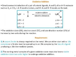 Oxidative Addition Simultaneous introduction of a pair of