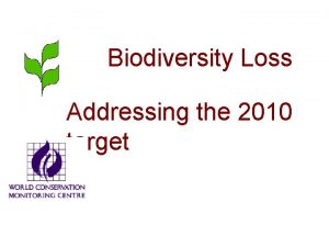 Biodiversity Loss Addressing the 2010 target Some Facts